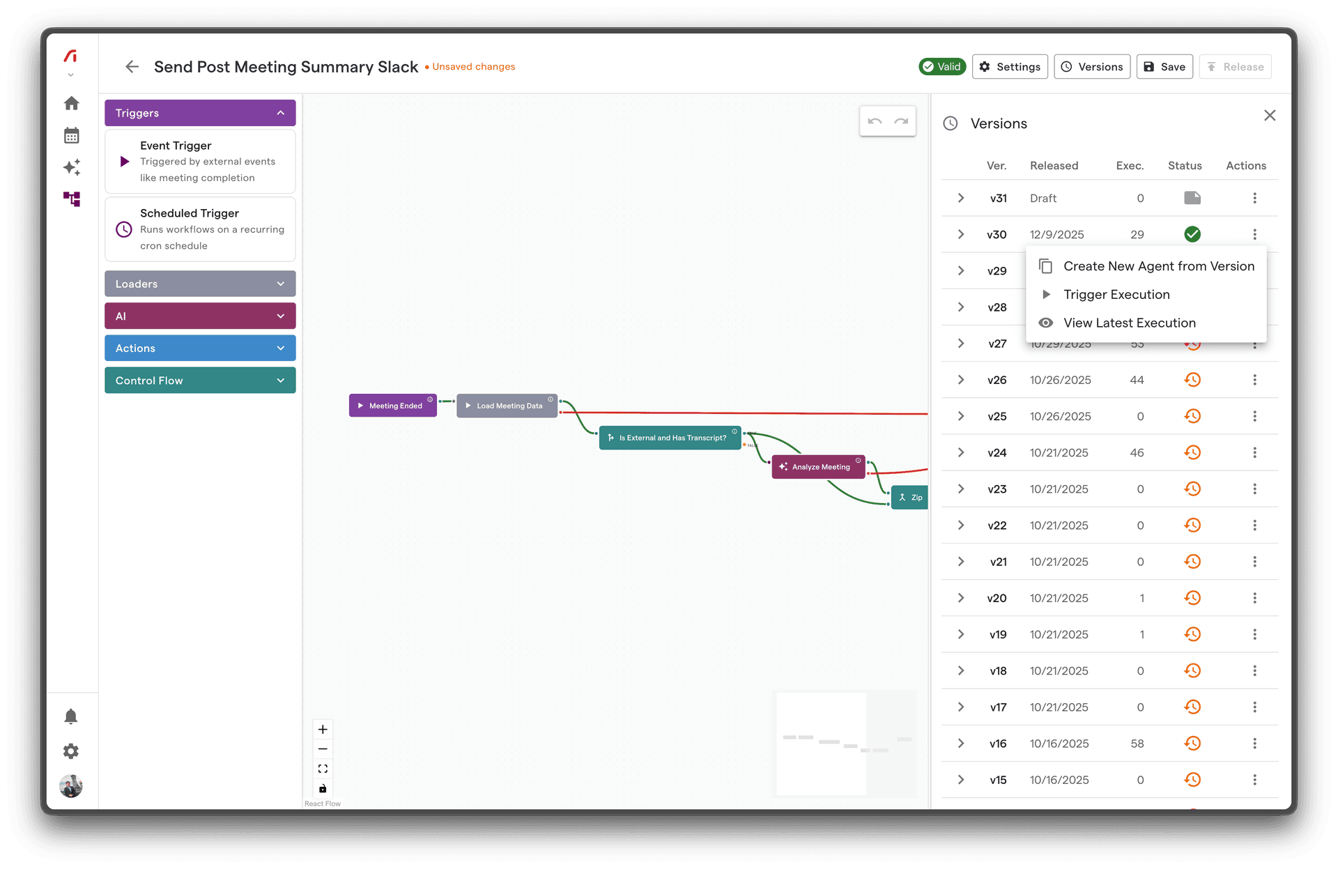 Version history panel