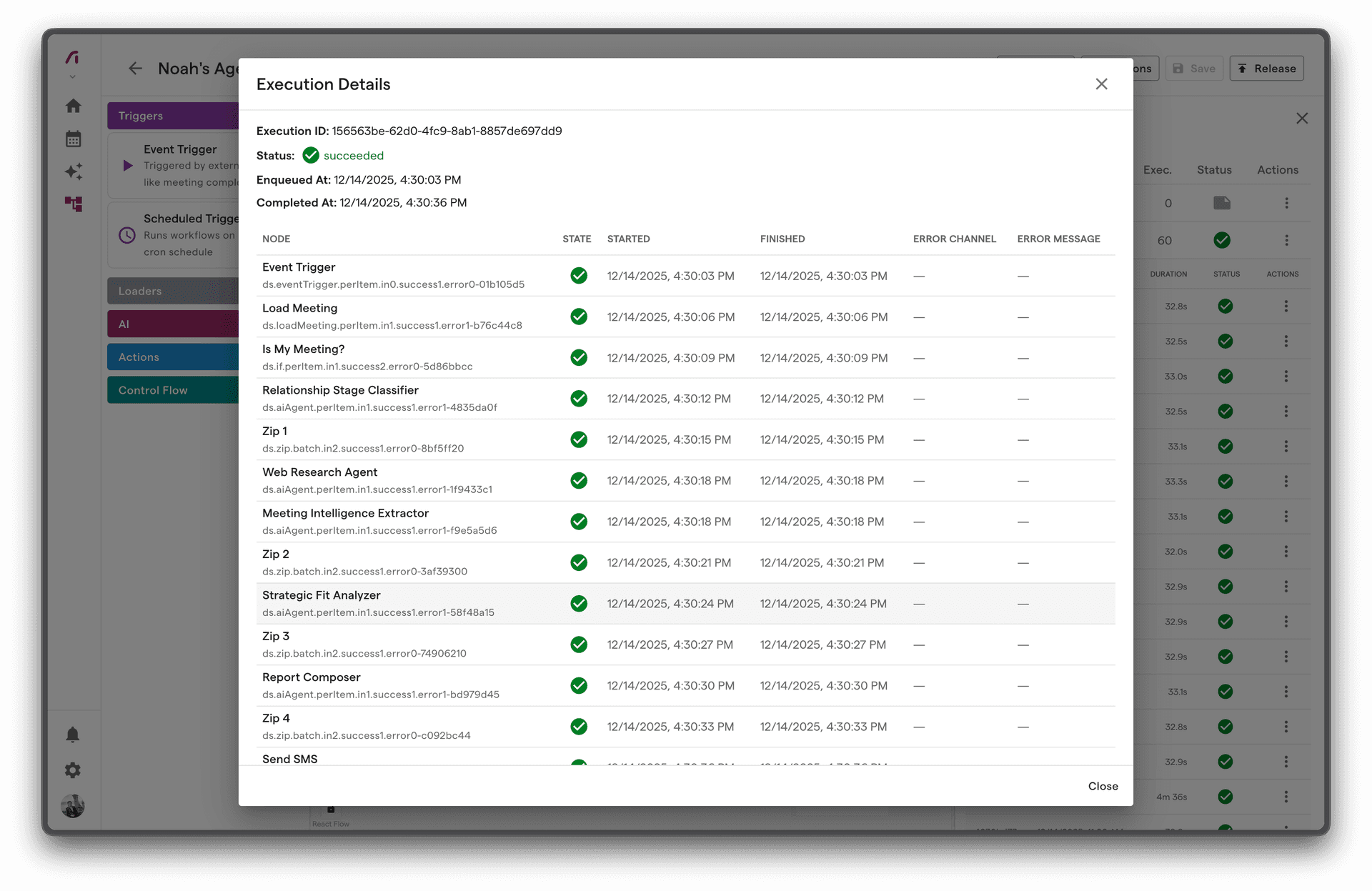 Execution details showing node states